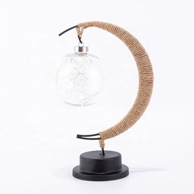 China Small LED Night Light Moon Lamp Battery Case Rattan Iron String Ball Lamp Plastic Romantic Room Party Decoration for sale