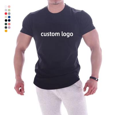 China Quick Dry Custom LOGO 100% cotton t-shirt Mens sports t-shirts Fitness Workout Sport TShirt GYM Wear Customized slim Men's tees for sale