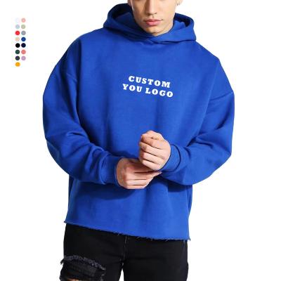 China Other No Pocket String Cordless Pocketless Hoodie Unisex French Terry Plain Pullover Custom Cropped Cut And Sew Edge Raw Hem Hoodie for sale