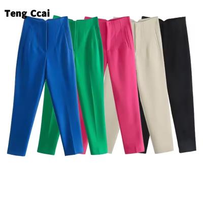 China Quick Dry wholesale American high quality Woman Pants 2024 Fashion Office Wear Pants For Women High Waist Zipper Fly Female Ankle Trousers for sale