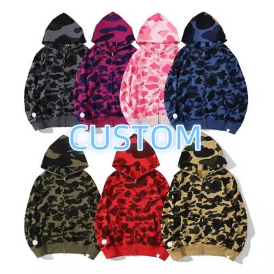 China Other Fall Wholesale High Quality Ape Shark Camo Hoodie Streetwear Casual Hoodies Sweatshirt Full Zipper Unisex Jacket for sale