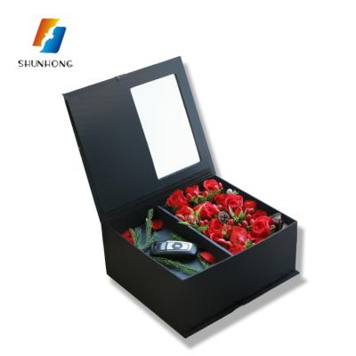 China Recyclable Luxury Custom Rigid Ribbon Flower Rectangle Packaging Paper Box With PVC Window for sale