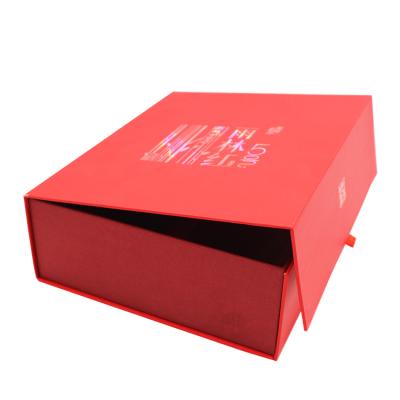 China Custom Recyclable Hot Foil Gift Box Red Cardboard Magnetic Factory Logo Packaging Box For Cosmetic for sale