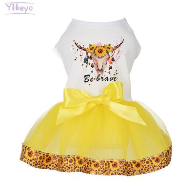 China New Cute Lace Mesh Pet Dog Clothes Designer Luxury Bling Elegant Pet Bow Doen Summer Sunflower Dress For Small Small Dogs for sale