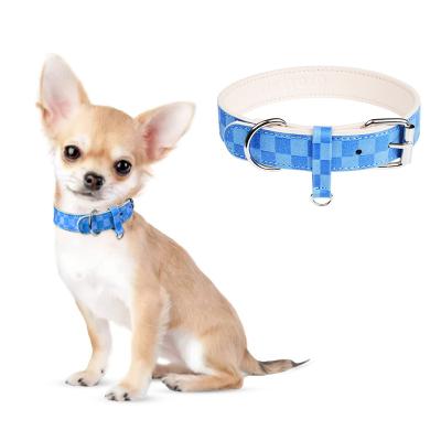 China Yikeyo New Fashion Pastel Luxury Pastel Vegan Pet Viable Cat Accessories Blue Leash Supplies Thick Leather Dog Collar For Dog Collar for sale