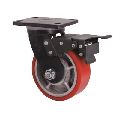 China Forklift Caster Extra Heavy Duty 4 Inch PU Caster Wheels Cast Iron Double Ball Bearing for sale