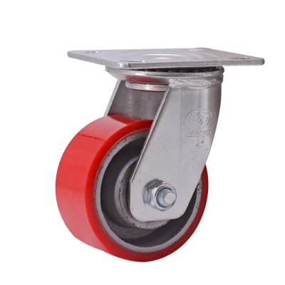 China Rigid Swivel 4 Inch Industrial Heavy Duty Iron Core PU Caster Trolley Wheel Caster for sale