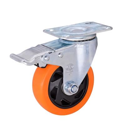 China 100 Mm /4 Inch Modern Orange PVC Swivel Caster Wheel Quality Heavy Duty Universal Wheel With Brake for sale