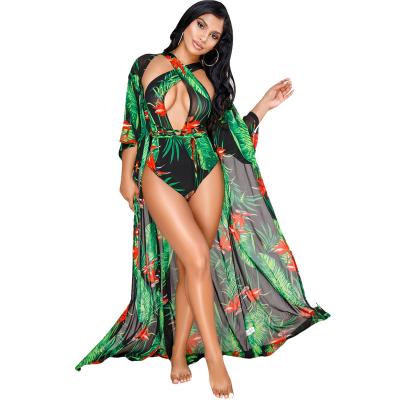 China 2020 Sale Women Floral Print Halter Bikini Swimwear Halter V-Neck Hawaiian Siamese Warm Breathable Beach Wear With Front Open Top Swimsuit for sale