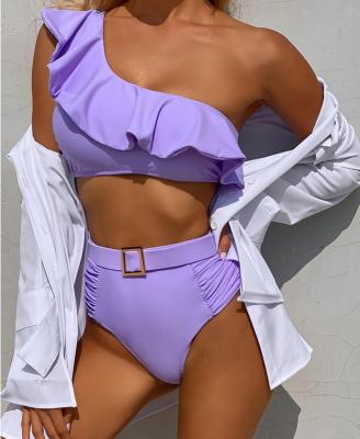 China Two Piece Swimwear 2021 Women's Size One Shoulder Bikini Swimsuit Purple Anti-UV One Tops for sale