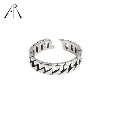 China Korean Style S925 Sterling Silver Rings Retro Geometry Custom Hiphop Jewelry Hollow Out Adjustable Rings for sale