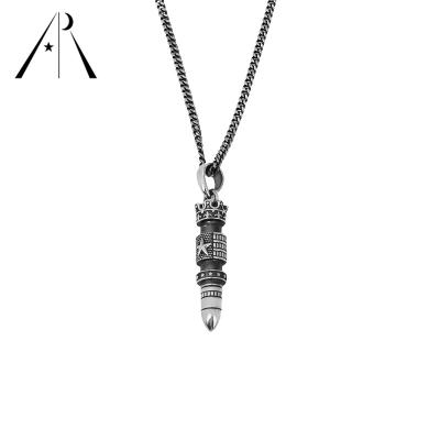 China Spike Necklace Popular Men's Punk Bullet Link Chain 925 Sterling Silver Necklace Hiphop Wholesale for sale