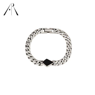 China Minimalism CLASSIC Center Stone Rhombus Fashion Agate Bracelet Men Silver New Arrival Jewelry for sale