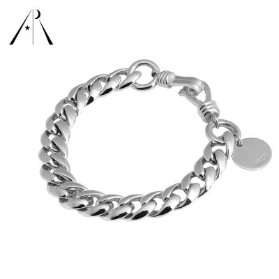 China Hot Cheap Unisex Sterling Silver 925 Thick Cuban Popular Punk Bracelet Hot Bangle for sale