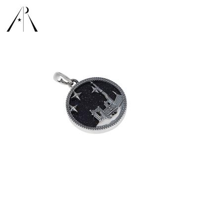 China Low MOQ Wholesale Castle 925 Sterling Silver Necklace Round Star Pendant Vintage Hiphop Trendy Romantic Casual/Sporty for sale