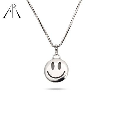 China Fashionable Vintage 925 Silver Double Side Hop Hip Hop Happy Smiley Face Pendants Fun And Smile Emoji Pendant For Necklace for sale