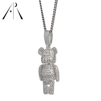 China Unique Hip Hop Sterling Silver 925 Swivel Iced Out Savage Bear Pendants And Charms Cute Animal Pendant For Necklace for sale