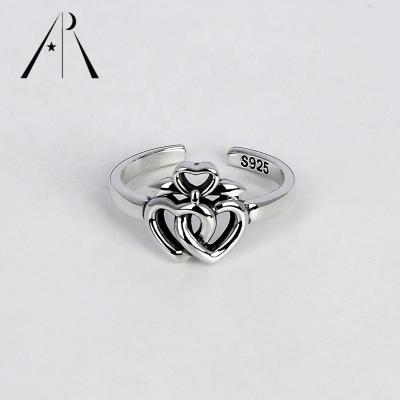 China Best Selling Customized Fashionable Light Weight 925 Sterling Silver Rings Cute Hollow Double Heart Ring For Women for sale