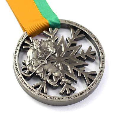 China Europe Hot Selling Custom Zinc Alloy Old Effect Ice Hockey Sport Medal Cut Out Medal for sale