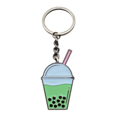 China Fashional Souvenir Gifts Design Your Brand Logo Gold Plated 2D Bubble Tea Key Chain Custom Metal Enamel Boba Milk Tea Key Chain for sale