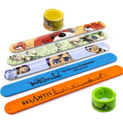 China Environmentally Friendly Promotional Kid's Custom Logo Slap Snap Silicone Rubber Wrist Band Wrap Wrap On Wristband Bulk Print Wristband Slap Wristband for sale