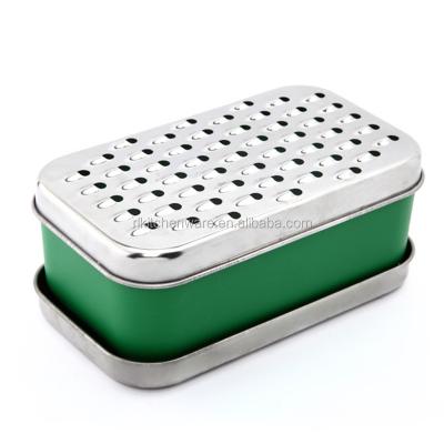 China Sustainable Square Shape Stainless Steel Cassava Grater With Container And Exchangeable Blade for sale