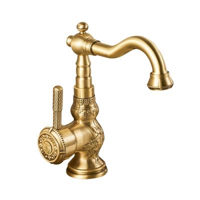 China Metered Faucets Hot And Cold Water Faucets Faucet Supplier Bathroom Sink Antique Gold Polished Brass Faucet for sale