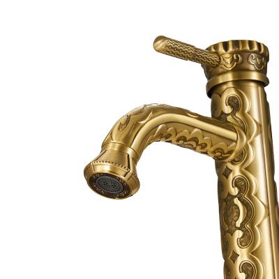 China Antique Artistic Brass Metered Taps Commercial Bathroom Faucet Basin Mixer Tap for sale