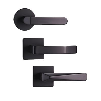 China Easy Installation Modern Brass Black Gold Main Door Handle Lever Lock Set for sale