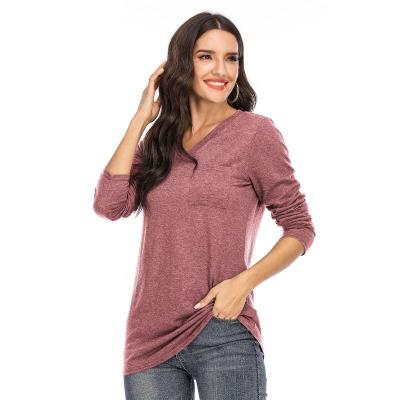 China Wholesale Anti-wrinkle v-neck long sleeve tops with pocket tie dye loose casual long sleeve tops for women for sale