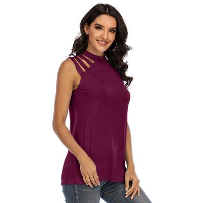 China Anti-wrinkle ladies suspender tops sexy summer casual collarless T-shirt for women for sale