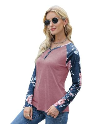 China New Anti-Wrinkle Women Printed Casual V-Neck Button Decoration Blouse Long Sleeve Sweater Tops Quilted for sale