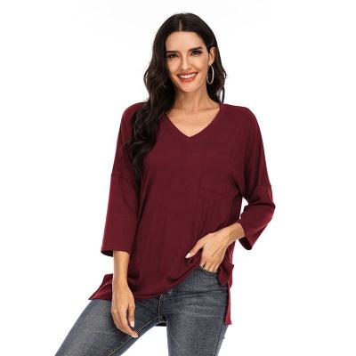 China Wholesale Anti-wrinkle v-neck loose casual long sleeve top for ladies for sale