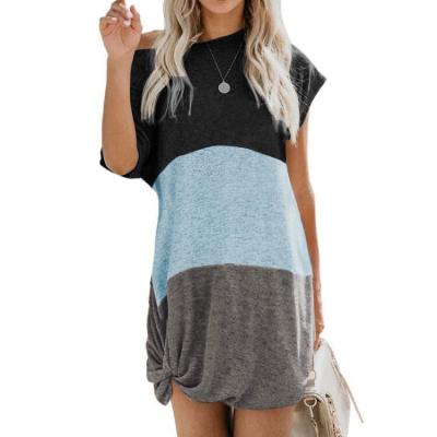 China Anti-wrinkle summer T-shirt dress splicing women short sheath O neck ladies casual dress that goes down to the knee of O for sale