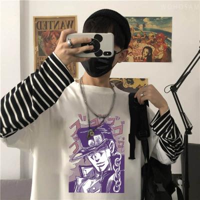 China Manga Cartoon Joutarou Kuujou Print Unisex T-shirt Streetwear Anti-wrinkle Fashion Jojo's Bizarre Adventure Japan Anime Long Sleeve Tees for sale