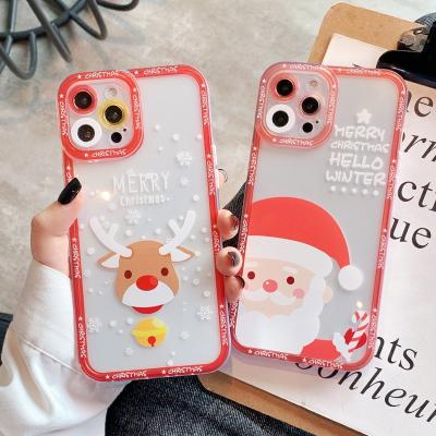 China Santa Cartoon Clear Soft TPU Cover Phone Case Christmas Elks Snow Anti-fall For iPhone 11 12 13 Mini Pro Max for sale