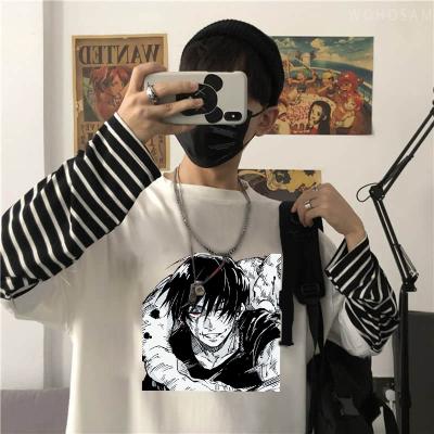 China Anti-Wrinkle Anime Jujutsu Kaisen Fushiguro Toji Print Striped T Shirts O-Neck Harajuku Manga Funny Unisex Summer Long Sleeve T-Shirt for sale