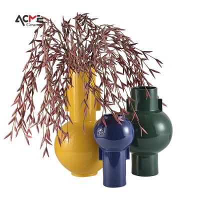 China Ceramic Vases Europe Style Modern Tabletop Ornaments Single Cylinder Matte Flower Vase Set Ceramic For Home Decor for sale