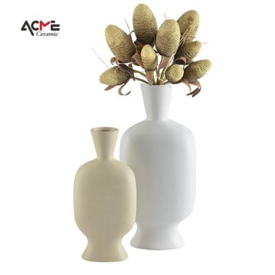 China Art Deco Chinese Porcelain Flower Vase Pots For Home Solid Color Large Ripple Vase Cylinder Decoration Ceramic Decor for sale