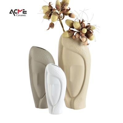 China Ceramic Ware Vases Wholesale Modern Planter Pot Opens Flower Vase Cute Winking Girl Ceramic Ware Vases Designs Porcelain Tabletop Vase for sale