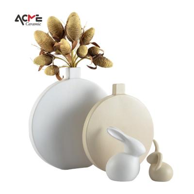 China Home Decoration Matt Ceramic Modern Design News Large Porcelain Vases Living Room Vases Nordic Round Flower Ceramic Bottles for sale