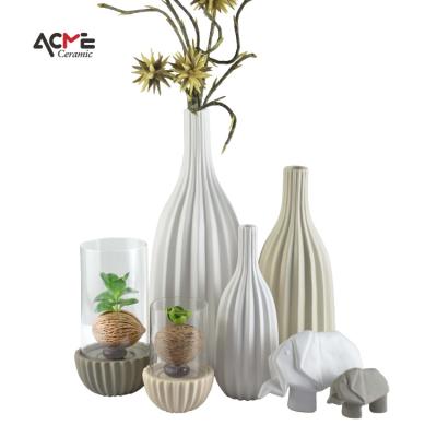 China New Modern Custom Table Crafts Bar Cylinder Ribbed Matte Nordic Modern Style Simple Ceramic Vase For Home Decor for sale