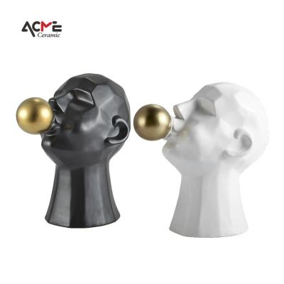 China China Modern Minimalist Abstract Desktop Decoration Ornaments Human Head Blowing Bubbles Sculpt For Home Decor for sale