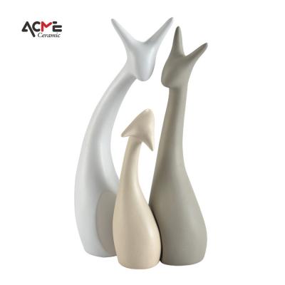 China Ceramic Deer Cat Figurines Animals Family Crafts New Nordic Modern Creative Home Abstract China Decor Ornaments Porcelain Decoration for sale