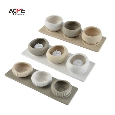 China Home Decor Elegant Nordic Cylinder Empty Cup Candle Holder Three Piece Set Candle Creamic Base Ceramic Candlestick For Home Decor for sale