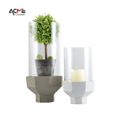 China Wholesale Modern Nordic Home Office Ceramic Candlestick Decoration Shape Porcelain Geometric Candle Holder for sale