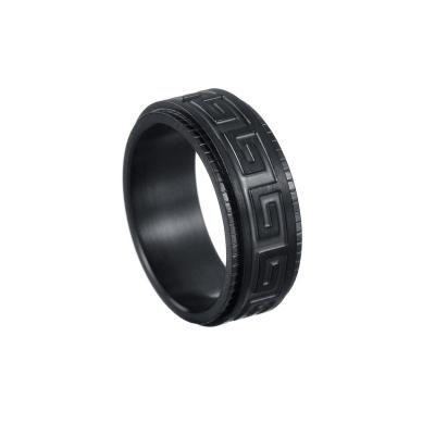 China CLASSIC Black Coated Frosted 8MM Rotary Pressure Reduced Titanium Steel Men's Ring for sale