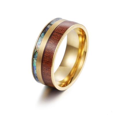 China 8MM Wide Wood Shell & Sauvignon Abalone Men's CLASSIC Titanium Steel Ring for sale