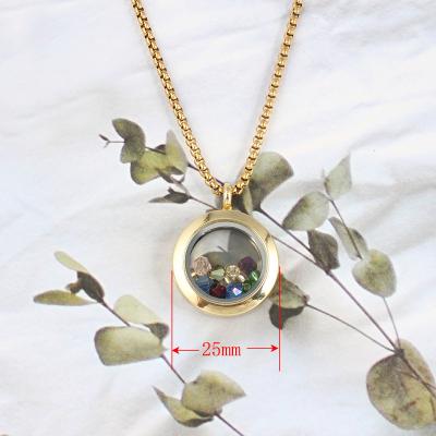 China Other New DIY Stainless Steel Photo Necklace Box Round Glass Frame Shiny Glass Photo Pendant Valentine's Day Gift for sale