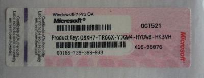 China Etiqueta da chave do produto de Windows para Windows 7 pro, pro bocado 64 de Windows 7 à venda